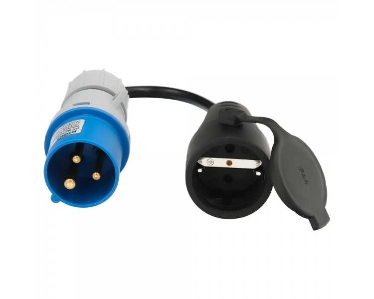 Adaptador de clavija CEE a Schuko, 2 polos + Tierra. Max. 16A. 230V
