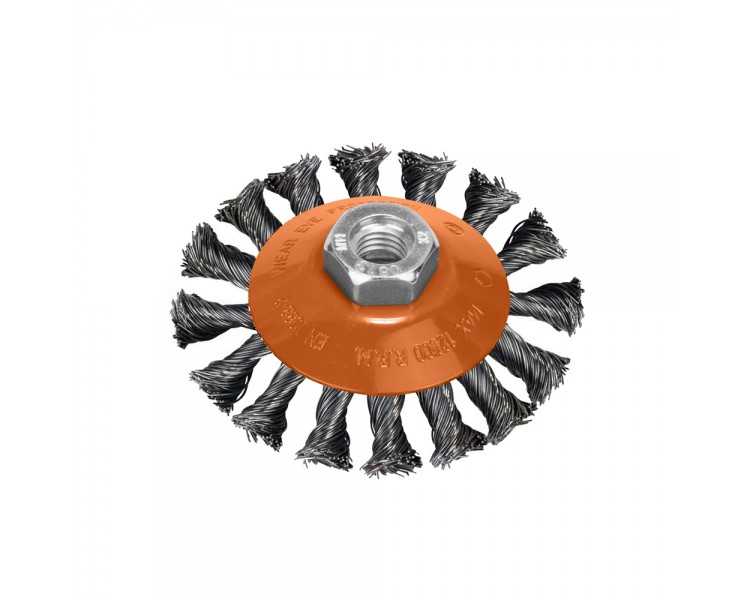 Cepillo Oblicuo Con Alambre De Acero Trenazdo Rosca M14, Ø 100 mm. Alambre de Ø 0,30 mm.
