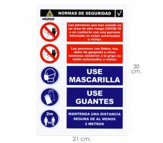 Cartel Combinado Aviso Normas Seguridad 30x21cm.