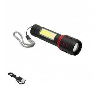 Linterna LED De Mano Metalica Bateria Recargable (1.200 mAh) Luz Frontal / Lateral Hasta 300 Lumenes 5 Watt. Con Función Zoom