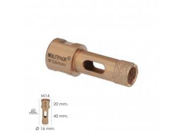 Corona Diamante Para Amoladora Ø 16 mm. Conexión Rosca M14. Corte Seco