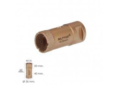 Corona Diamante Para Amoladora Ø 26 mm. Conexión Rosca M14. Corte Seco