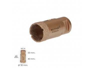 Corona Diamante Para Amoladora Ø 30 mm. Conexión Rosca M14. Corte Seco