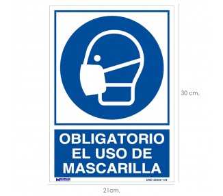 Cartel Obligatorio el Uso de Mascarilla 30x21 cm.