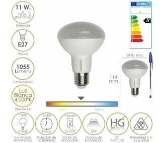 Bombilla Led Standar Rosca E27 (Gorda) 11 Watt. Equivale a 75 Watt. 1055 Lumenes. Luz Blanca (4.000º K) A+