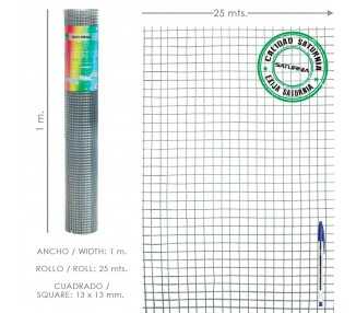 Malla Electrosoldada Galvanizada 13x13 / Altura 100 cm. Rollo 25 Metros Uso Domestico