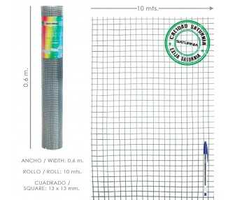 Malla Electrosoldada Ligera Galvanizada 13x13 Alto 60 cm. Rollo 10 Metros Uso Domestico