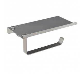 Portarrollos Baño Con Estante Para Moviles Autoadhesivo, Color Inox Con Efecto Espejo, Autoadhesivo Resistente o Con Tornillos