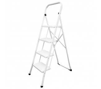 Escalera Domestica Acero 4 Peldaños, Escalerilla Blanca
