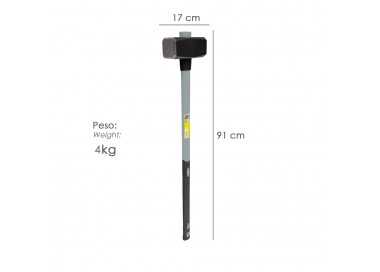 Maza Con Mango Fibra Vidrio 4 Kg. Cabeza Forjada, Con Anillo Anti Vibración, Maza / Porro