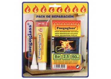 Kit Reparacion Estufas/Chimeneas, Cola Refractaria y Cordon Fibra Vidrio 8 mm. x 2,5 m.