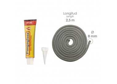 Kit Reparacion Estufas/Chimeneas, Cola Refractaria y Cordon Fibra Vidrio 8 mm. x 2,5 m.