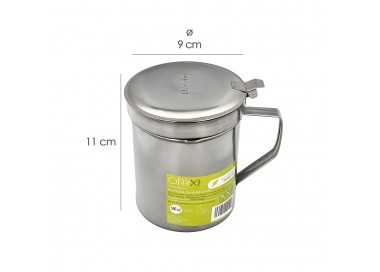 Grasera Acero Inoxidable Para Pescado Aceitera Aceite Usado 0,5 L. Con Colador y Tapa, Recipiente Reciclaje Aceite Usado Pescado