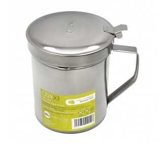 Grasera Acero Inoxidable Para Carne, Aceitera Aceite Usado 1,0 Lts. Con Colador y Tapa, Recipiente Reciclaje Aceite Usado Carne