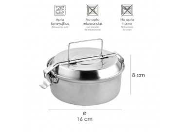 Fiambrera Metalica De Acero Inoxidable Con 2 Platos Ø 16 cm. Lunch Box, Fiambrera Metalica, Porta Alimentos Metalico,