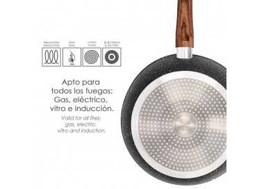 Sarten Aluminio Forjado Antiadherente Ø 20 x 4,5 cm. Mango Engomado / 5 capas / Acabado Piedra / Apta Para Todo Tipo de Cocinas