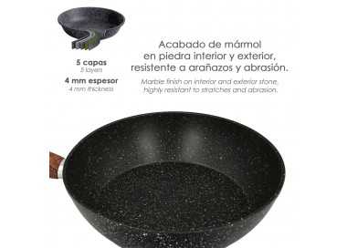 Sarten Aluminio Forjado Antiadherente Ø 24 x 5 cm. Mango Engomado / 5 capas / Acabado Piedra / Apta Para Todo Tipo de Cocinas