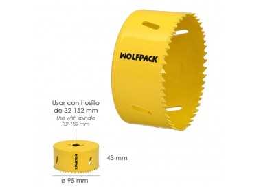 Corona Sierra Bimetal Ø 95 mm. Templado Termico, Base Reforzada. Corona Madera, Broca Agujeros Madera, Acero, Hierro, Plasticos
