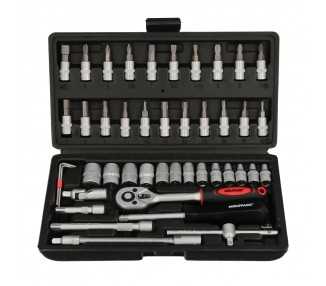 Juego Llaves De Vaso y Puntas 1/4" 46 Pzs. Con Apadtador. Cromo Vanadio, Kit Llave Combinada, Kit Carraca,