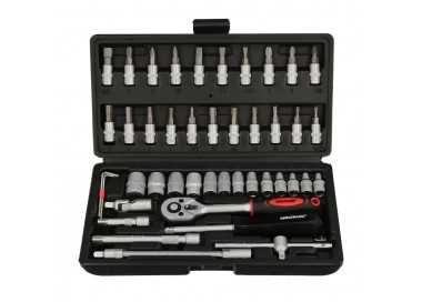 Juego Llaves De Vaso y Puntas 1/4" 46 Pzs. Con Apadtador. Cromo Vanadio, Kit Llave Combinada, Kit Carraca,