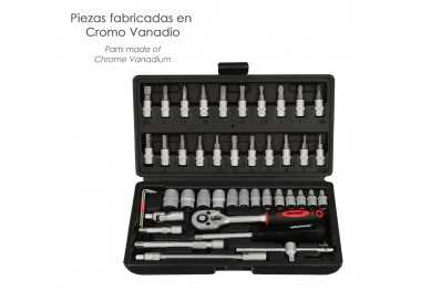 Juego Llaves De Vaso y Puntas 1/4" 46 Pzs. Con Apadtador. Cromo Vanadio, Kit Llave Combinada, Kit Carraca,
