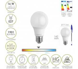 Bombilla Led Estandar Rosca E27. 16 Watt. Equivale A 130 Watt. 1901 Lumenes. Luz Blanca 4000º K.)