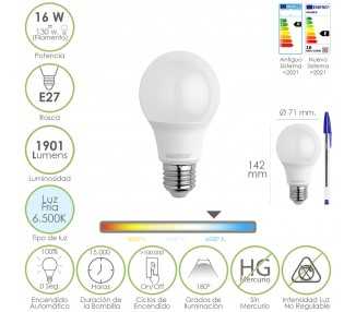 Bombilla Led Estandar Rosca E27. 16 Watt. Equivale A 130 Watt. 1901 Lumenes. Luz Fría 6500º K.)