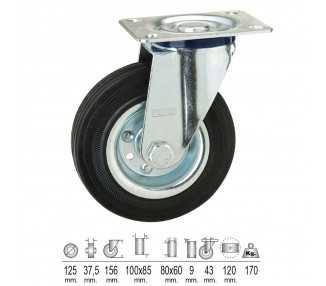 Rueda Industrial Goma Negra Placa  125 mm.