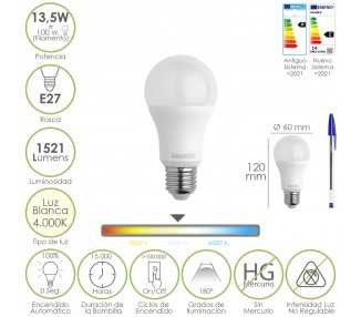Bombilla Led Estandar Rosca E27. 13,5 Watt. Equivale A 100 Watt. 1521 Lumenes. Luz Neutra (4000º K.)