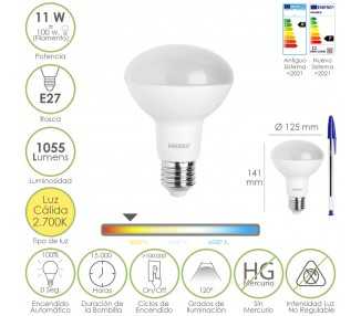 Bombilla Led Reflectante E27. 11 Watt. Equivale A 100 Watt. 1055 Lumenes. Luz Calida 2700º K.