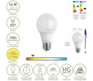 Bombilla Led Estandar Rosca E27. 16 Watt. Equivale A 130 Watt. 1901 Lumenes. Luz Calida 2.700º K.