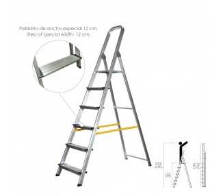 Escalera Doméstica Aluminio Profesional 6 Peldaños 12 cm Grosor.