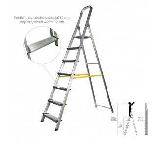 Escalera Doméstica Aluminio Profesional 7 Peldaños 12 cm Grosor.
