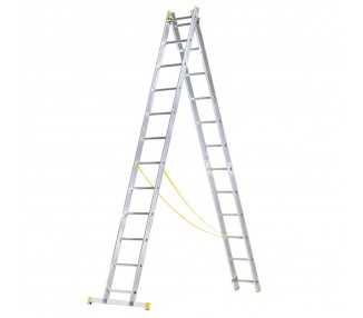 Escalera Aluminio 2 Tramos 12+12 Peldaños. Plegable, Antideslizante, Resistente