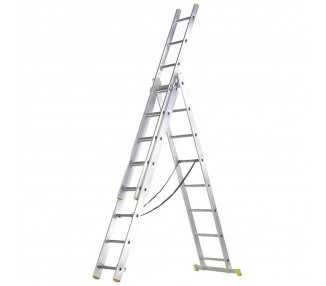 Escalera Aluminio 3 Tramos 10+10+10 Peldaños.Plegable, Telescópica, Antideslizante, Resistente.