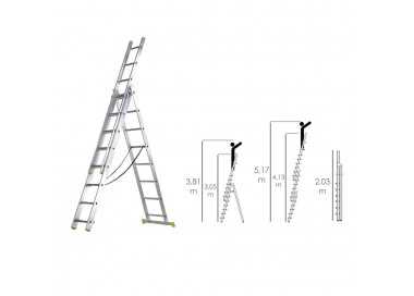 Escalera Aluminio 3 Tramos 7+7+7 Peldaños.Plegable, Telescópica, Antideslizante, Resistente.