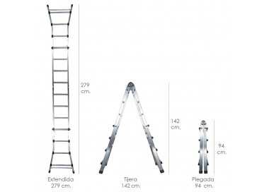 Escalera Telescópica Aluminio  3+3 Peldaños Perfil 67 mm.