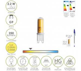 Bombilla Led Rosca G9. 2.2 Watt. Equivale A 15 Watt. 250 Lumenes. Luz Calida (3000º K.)