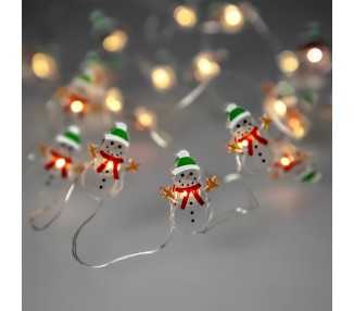 Guirnalda Luces Navidad A Pilas 20 Leds Muñecos de Nieve. Luz Calida Uso Interno IP20