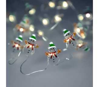 Guirnalda Luces Navidad A Pilas 20 Leds Muñecos de Nieve. Luz Fria Uso Interno IP20