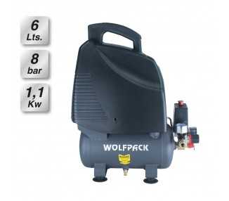 Compresor Aire Wolfpack 6 Litros / 8 Bares / 1,1 Kw - 1,5 HP  Sin Aceite