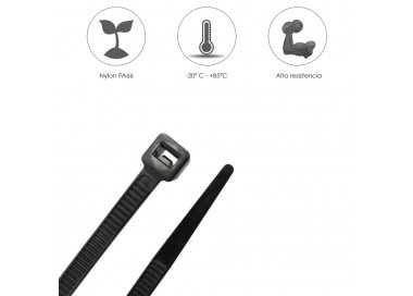 Brida Nylon 100%. Color Negro 2,5 x 135 mm. Bolsa 100 unidades. Abrazadera Plastico, Organizador Cables, Alta Resistencia