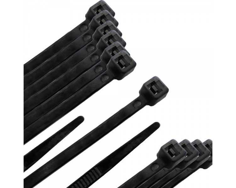 Brida Nylon 100%. Color Negro 4,5 x 200 mm. Bolsa 100 unidades. Abrazadera Plastico, Organizador Cables, Alta Resistencia