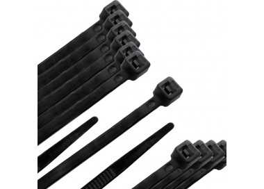 Brida Nylon 100%. Color Negro 4,5 x 200 mm. Bolsa 100 unidades. Abrazadera Plastico, Organizador Cables, Alta Resistencia