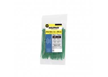 Brida Nylon 100%. Color Verde 3,6 x 200 mm. Bolsa 100 Unidades. Abrazadera Plastico, Organizador Cables, Alta Resistencia
