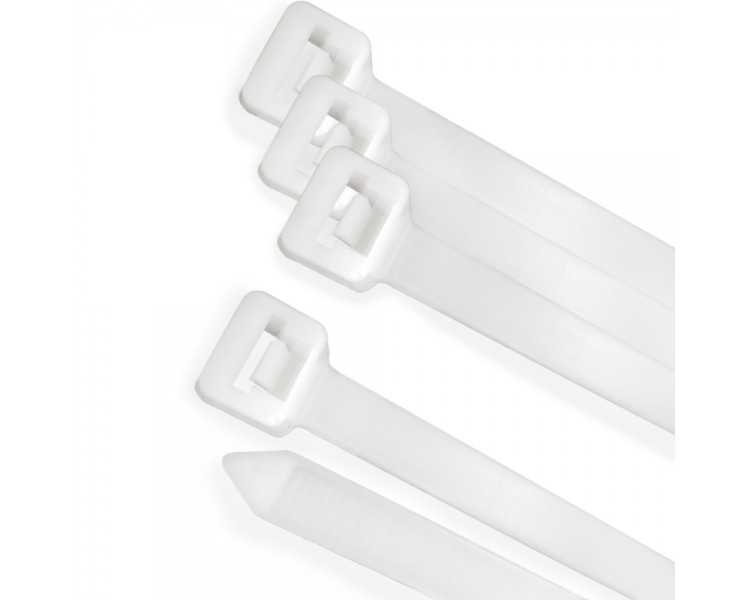 Brida Nylon 100%. Color Blanco / Natural 7,5 x 360 mm. 100 Piezas. Abrazadera Plastico, Organizador Cables, Alta Resistencia