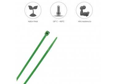 Brida Nylon 100%. Color Verde 4,6 x 200 mm. Bolsa 100 Unidades. Abrazadera Plastico, Organizador Cables, Alta Resistencia