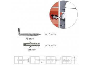 Kit Sanitario Alcayata Con Taco Expansión Ø 14 x 70 mm. Fijación Calentadores / Termos De Agua