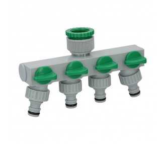 Adaptador Manguera Plastico 3/4" - 1"  4 Vias, Distribuidor 4 vias, Divisor Manguera, Ajuste Independiente, Tomas 1/2+Adaptador