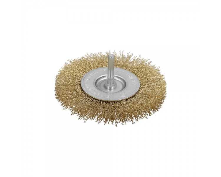 Cepillo Acero Latonado Para Taladro. Disco Ø 75 mm. Espiga 1/4" Cepillo Taladro Alambre Latón, Cepillo Limpieza, Cepillo Pulir.